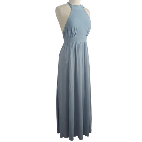 Reformation Andee Halter Maxi Dress Size 12 Mineral Blue Side Slit Romantic - Picture 6 of 15